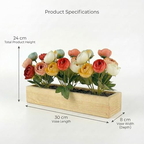 Image of Dekorly Artificial Mini Onion Flower Arrangement with Wooden Planter (24 CM) | Premium Realistic Floral Decor for Table & Living Room | Stylish Indoor Decor for Living Room