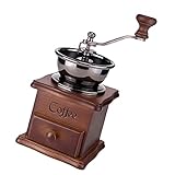 Folpus Handmühle Edelstahl Schneidewerk Buchenholzsockel Handkurbel Grinder Kompakt Vintage Stil Mini Mahlen für Heimgebrauch Küche Büro, 9,6 x 21 cm