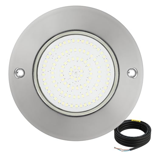 KWODE Éclairage LED pour Piscine, 18W Projecteurs Subaquatiques Blanc Froid en Acier Inoxydable, Étanche IP68, Montage en Surface, Lampe pour Piscine 12V...