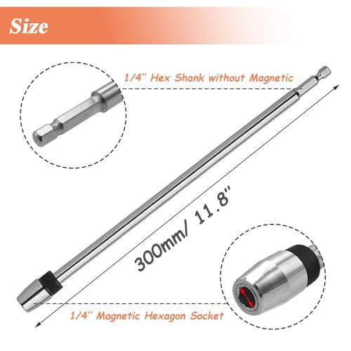 Mesee 12 Inch Extra Long Magnetic Bit Holder, 1/4 Inch Hex Shank Quick Release Screwdriver Bit Extension Rod Carbon Steel Drill Bits Extension Bar for Impact Driver Screws Nuts Drill by Mesee - Image 3