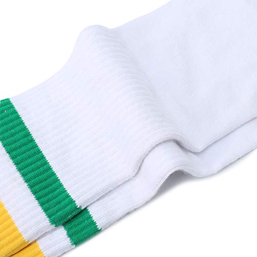 Leotruny Knee High Tube Socks: Over the Calf Retro Socks - Striped Tube Sock for Men Women White Green Yellow