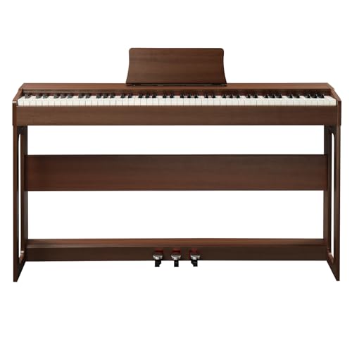 LALAHO E-Piano 88 Tasten Gewichteten, Klavier Digital Piano für Anfänger, Keyboard Piano mit 3 Pedal Einheit, MIDI-USB, Doppel-Bluetooth, Stereolautsprechern, 128 Töne und Rhythmen, Braun