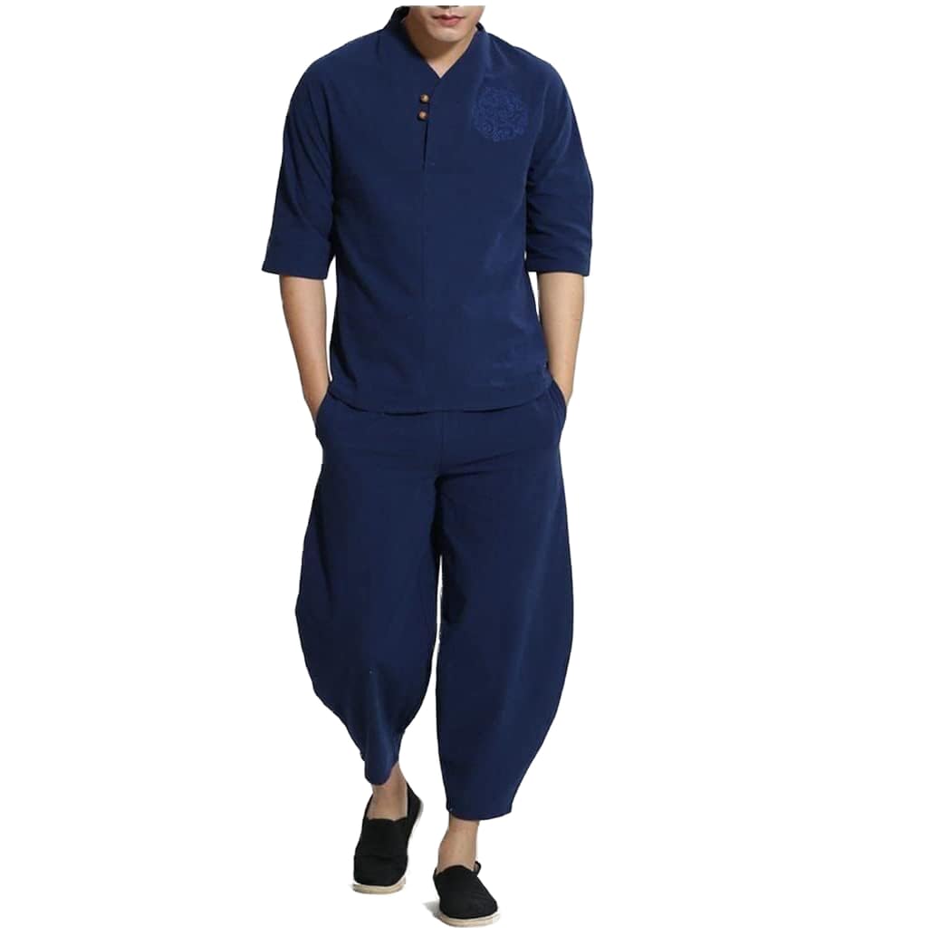 Tai Chi Kleidung Chinesische Kung Fu Kleidung Weiche chinesische Wu Shu Uniform Tai Chi Sets Lose Buddhistische Kleidung Chinesische Herren Solide Baumwolle Leinen Kung Fu Anzug (Color : A, Size : C