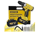 Parafusadeira e Furadeira Sem Fio 21V com Impacto, 2 Baterias Recarregáveis, Maleta e Acessórios Profissional, Bivolt 110V/220V