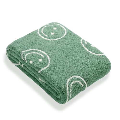 Image of VBC Throw Blankets with Smiley Faces Soft Cozy Warm Blanket for Bed Sofa (Smile,Forest Green,28"x40")