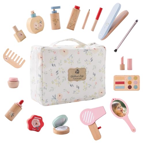 Kinderschminke Set Mädchen - Holz Schminkset mit Schminkkoffer Mädchen Make Up Set Spielzeug für Kinder Rollenspiel,Holzschminke Spielset Geburtstags Geschenk für Kinder ab 3 4 5 6 7 Jahre