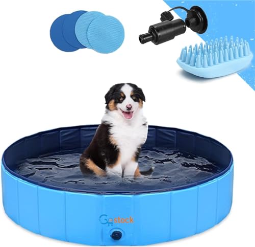 GoStock Dog Pool Plastic Dog Paddling Pool Dog Swimming Pool Portable PVC Dog Baths for Large Dogs Pool Bathing Tub Kid Pet Pool for Indoor/Outdoor (Bonus Pet Bath Brush) 48"x12"