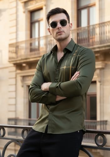 Image of IndoPrimo Men's Premium Satin Shirt for Party, Formal and Casual Wear - Stylish Designer Full Sleeve Shirt for Men