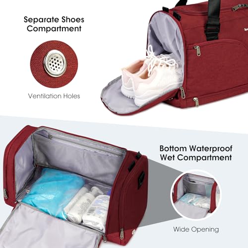 Gym Bag for Women Men Sports Backpack with Wet Pocket & Shoes Compartment Travel Duffle bag with Toiletry Bag Weekender Overnight Bag Carry On Backpack Red3