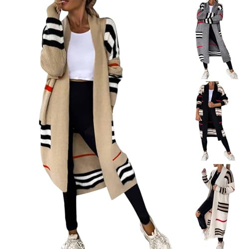 ZWRXW Women's Vintage Long Cardigan Sweater Open Front Color Block Striped Cardigan Long Sleeve Knitwear Jumper Sweaters4
