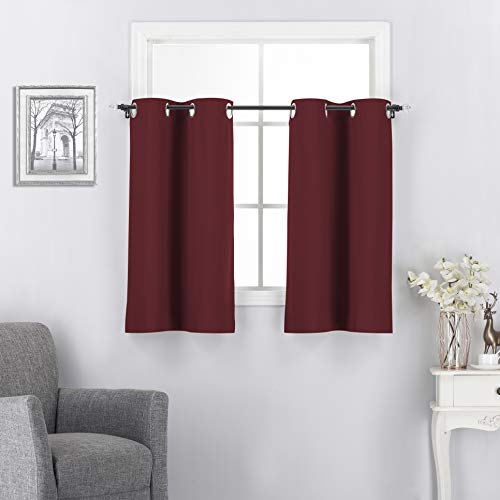 Rooney Blackout Drapes for Small Window - Grommet Thermal Insulated Room Darkening Blackout Short Curtains Panels for Christmas/Bathroom/Kitchen (30 x 36 inch, Burgundy, 2 Pieces)