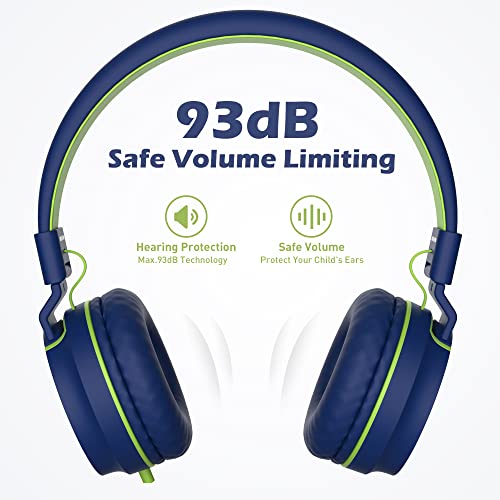 Image of AILIHEN I35 Kids Headphones for School with Mic, 93dB Safe Volume, Green | Wired On Ear Headphones for Girls Boys, 3.5mm Foldable Lightweight for Classroom Chromebook, Laptop, Computer, Tablet