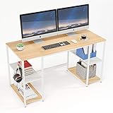 DOMY HOME パソコンデスク 机 ラック付きPCデスク オフィスデスク 省スペース おしゃれ ワークデスク 書斎 パソコン机 パソコンラック PCラック 学習机 学習デスク 棚付デスク (ナチュラル)