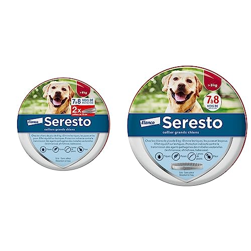Seresto Chien – Colliers Anti-Puces et Anti-Tiques pour Grands Chiens – Plus de 8 kg – 2 Colliers & Elanco Sante_Soin_du_Corps SERESTO Chien - Collier...