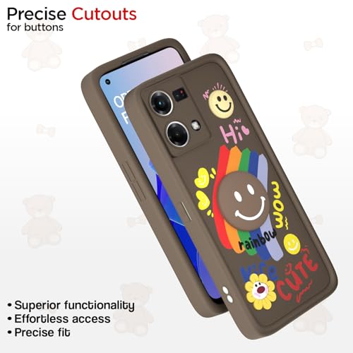 Image of Pikkme Back Cover for Oppo F21 Pro 4G | Soft Silicone| Cute Rainbow Smile & 3D Cartoon Flower Design | Shockproof Raised Camera Protection Bumper Case (Brown)