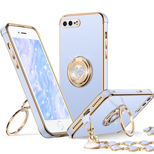 Coque iPhone 8 Plus avec support double anneau bleu pour femme