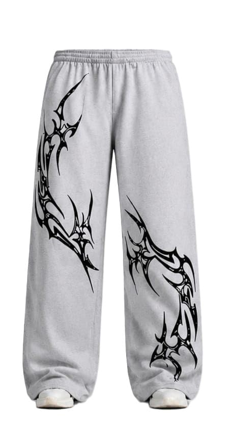 Men's Baggy Graphic Streetwear Sweatpants | Black Wide Leg Joggers with Red Tribal Print | Relaxed Fit Alternative Clothing Pants-picture-16