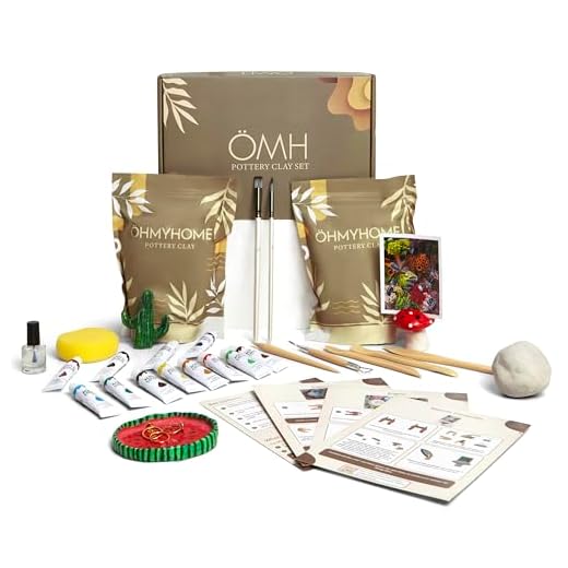 ÖHMYHOME Kit de Arcilla de Secado al Aire para Principiantes, Set Manualidades con Arcilla Blanca, Barniz Brillante, 12 Pinturas Acrílicas, Herramientas, Pinceles, Esponja y Manual en Español e Inglés
