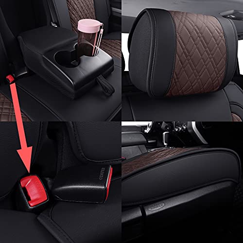 Image of Aierxuan Toyota Tundra Seat Covers Waterproof Leather Full Set(Black-Brown)