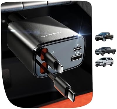 LISEN Retractable Car Charger, [2026 Upgrade 50 inch ] Long 4 in 1 Retractable Cable Car Charger, USB C Car Charger Fast Charging for iPhone 17 16 15 14 13 12 11 X Pro Max Plus Mini, Samsung S26 | Multiple Ports Car Charger, Retractable Car Charger Fast Charge for iPad, for Samsung, Car Accessories for Men Women