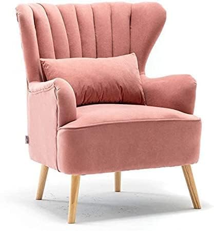 Image of House Solid Wood Wing Chair for Living Room, Arm with Ottoman /Footrest for Bedroom, Velvet Accent Chair with Pouffes, High Back Occasional Tub Chairs with Foot Stool (Pink)