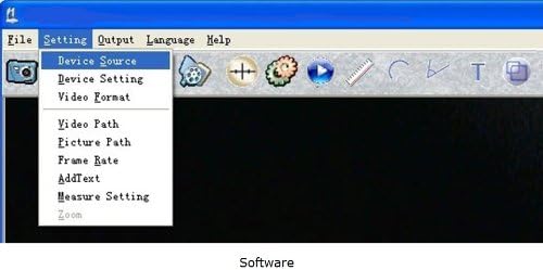 Screenshot of the software interface showing the 'Setting' menu with 'Device Source' highlighted