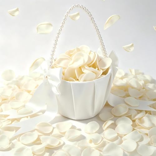 Tiosru White Flower Girl Basket with 300PCS Rose...