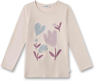 Sanetta Girls' 11587 Girls' Long-Sleeved Shirt, Beige, High-Quality and Cosy Shirt Made of Organic Cotton for Long Sleeve with Flower Motif, Children's Clothing, Beige, 104 EU, beige, 104