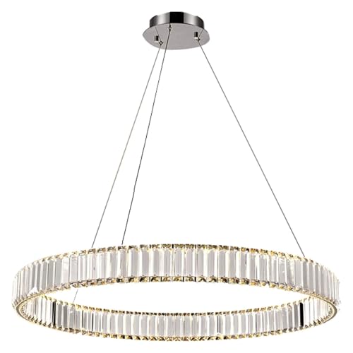 Chandelier Lámparas De Techo MAZHILIANG Anillo De Comedor Villa Lámpara De Diseño, LED Lig Lámpara De Cristal Moderna De Lujo para Sala De Estar, Lámpara De Cristal Circular Dúplex Simple-Plata 20cm