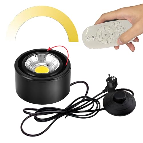 FSLiving Lámpara LED regulable de 7 W, color negro, con cable de interruptor de 1,8 m y mando a distancia, 1 paquete de focos LED para plantas, cabeza giratoria para plantas, pintura, diana de dardos,