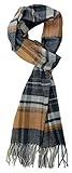 Plum Feathers Super Soft Luxurious Cashmere Feel unisex for Men and Women Winter Scarf (Brown Grey Plaid)