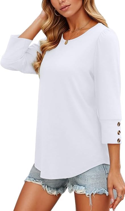 Womens 3/4 Sleeve Tops Dressy Casual Shirt with Buttons Spring Fashion Business Work Tshirts Beach Vacation Outfits - Image 4