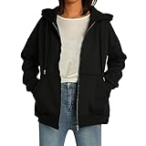 Design: Dieser Pullover mit Kapuze hat einen durchgehenden Reißverschluss, lockere Passform, langärmelige Kapuzenjacke, zwei schräge Kängurutaschen vorne. E-Girls Loose Fit Mantel, Oversized Boyfriend Zip Up Hoodie, Baggy Jacken für Teenager Mädchen.