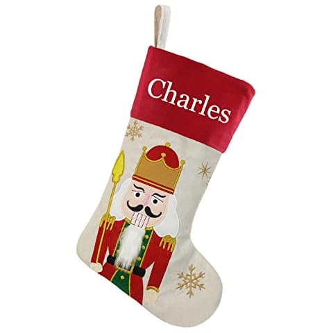 YOUBEMAGIC 18" Personalized Christmas Stocking with Embroidery Name for Family Decor Customized Linen Stocking(Nutcracker2) Cover