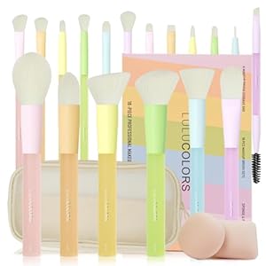 18-Pcs Makeup Brush Set for Beginners – Travel-Friendly with Soft Arthritis-Friendly Handles & Non-Shedding Bristles | Includes Storage Bag, Eyeshadow Brushes & Sponges (Multi-Color)