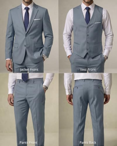 Image of YND Men's 3 Piece Suit with Tie, Solid Color Slim Fit Jacket Vest and Pants