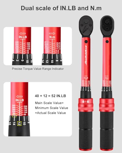 Image of ATsafepro 3 /8 torque wrench 20-240 in.lb, Inch Pound Torque Wrench Set with Extension & 3 /8 inch to 1 /4 inch Adapter - ±3% Accuracy, Dual-Direction 72-Tooth for Bike, Motorcycle, Car & Engine Maintenance