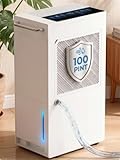 5500 Sq.Ft Dehumidifier for Basement with Drain Hose 100 Pint, Portable Dehumidifiers for Whole Home, 1.6GAL Water Tank, Auto Defrost, Smart Humidity Control, Energy Efficient&Quiet for Bathroom