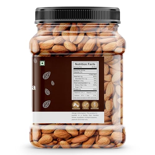 Image of Go Vegan California Almonds 1Kg | Premium Badam Giri | High in Fiber & Boost Immunity | Real Nuts | Whole Natural Badam (500gm Each X 2 Jar)