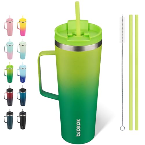 Image of BJPKPK 26oz Insulated Tumbler with Handle, Lid & Straw, Stainless Steel
