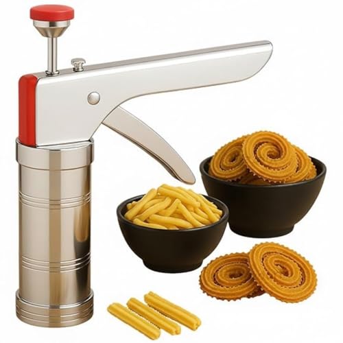 Image of theaoo Stainless Steel Murukku Maker Machine Idiyappam Maker Chakli Maker Machine Steel Sev Maker Machine for Home Noodles Maker Namkeen Maker Machine Paper (Pack of 1)