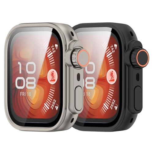 RuenTech �Ή�Huawei Watch Fit 4 Pro�P�[�X/�J�o�[ PC�f��+�����K���X Huawei Watch Fit4 Pro�J�o�[ �S�ʕی� �t�@�[�E�F�C�P�[�X �K���X�t�B���� ��̌^ ���ϋv �����ߗ� ���t�����ȒP (��×�`�^��)