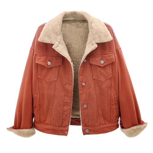 Womens Winter Warm Jean Jacket Stand Collar Wool Liner Sherpa Denim Coats Fleece Lined Denim Trucker Jacket Outerwear