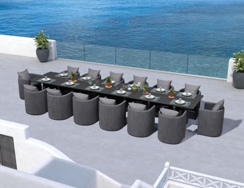 Image of PURPLE LEAF Patio Dining Set Extra-Long for 14 with U-Shaped Armchair Grey
