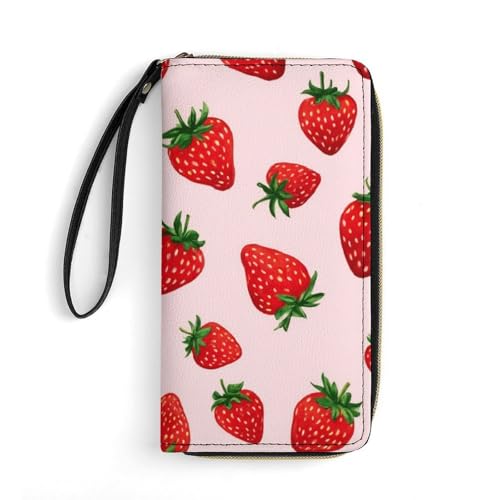 Women's Clutch Wallet with ID Pockets, High Capacity Leather, Perfect for Travel, Strawberry Fruit