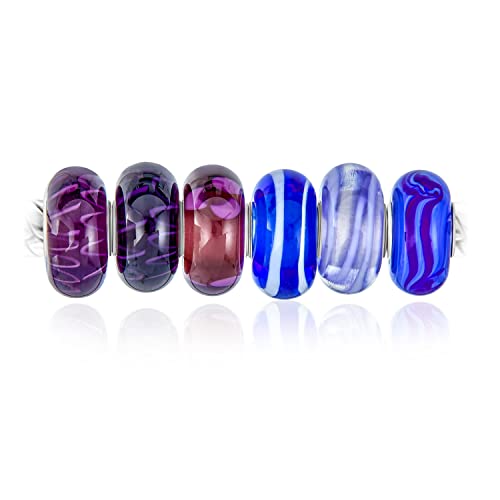 Charms de cristal de Murano púrpura y azul para pulseras de plata para mujer