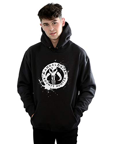 Absolute Cult Star Wars Men's The Mandalorian Bounty Hunter Badge Breast Print Hoodie Black X-Large