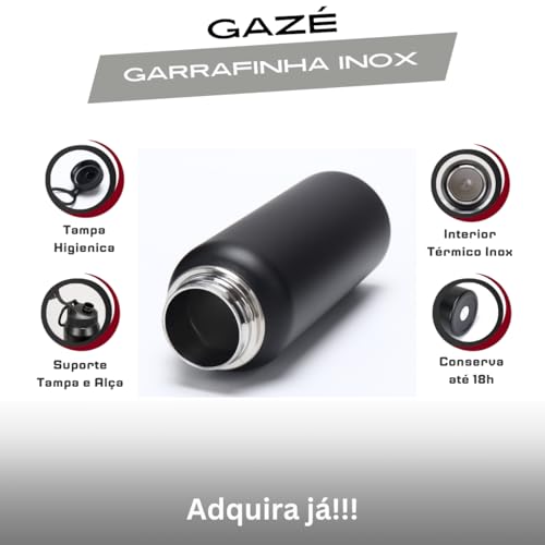 Gazé® Garrafa Térmica Inox Squeeze Academia - Conserva Até 18h Quente ou Gelado - 750ml Feita em Aço