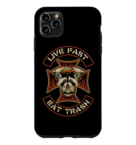 "Live Fast Eat Trash" Raccoon Trashpanda Lowbrow Retro Biker �X�}�z�P�[�X iPhone 11 Pro Max �p