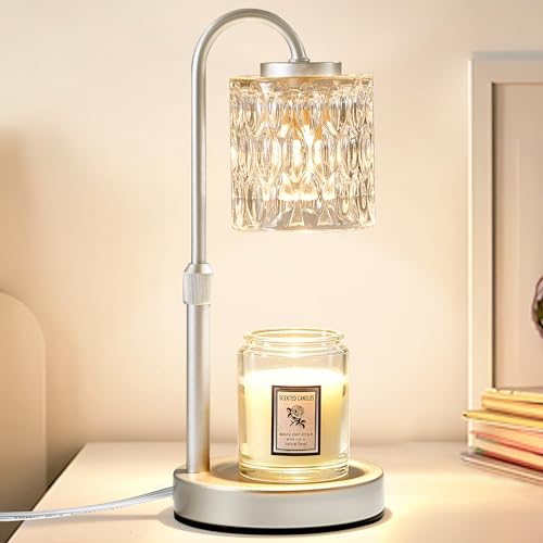 CASTLELIFE Dimmable Candle Warmer Lamp with Timer Height Adjustable Candle Warmer for Jar Candles Electric Wax Melt Warmer for Home Decor House Warming Gifts Birthday Gifts for Women Silver-Glass